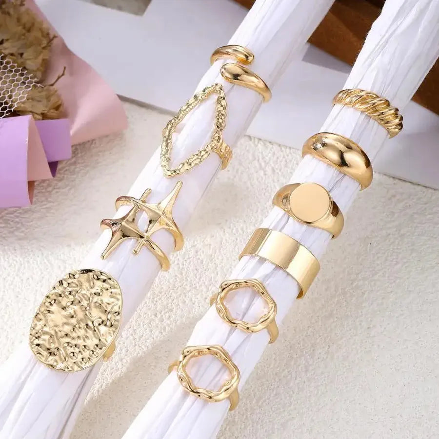 10Pcs Vintage Punk Gold Metal Star Open Rings for Women Party Jewelry Gift