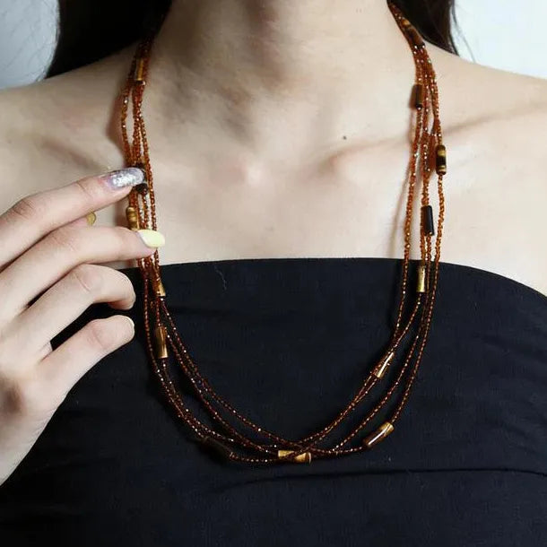 Vintage Crystal Beaded Multi-Layer Long Necklaces for Women Jewelry Gift