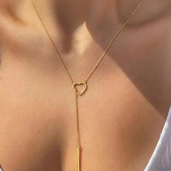 Gold Stainless Steel Heart Pendant Necklace for Women Adjustable Chain Jewelry