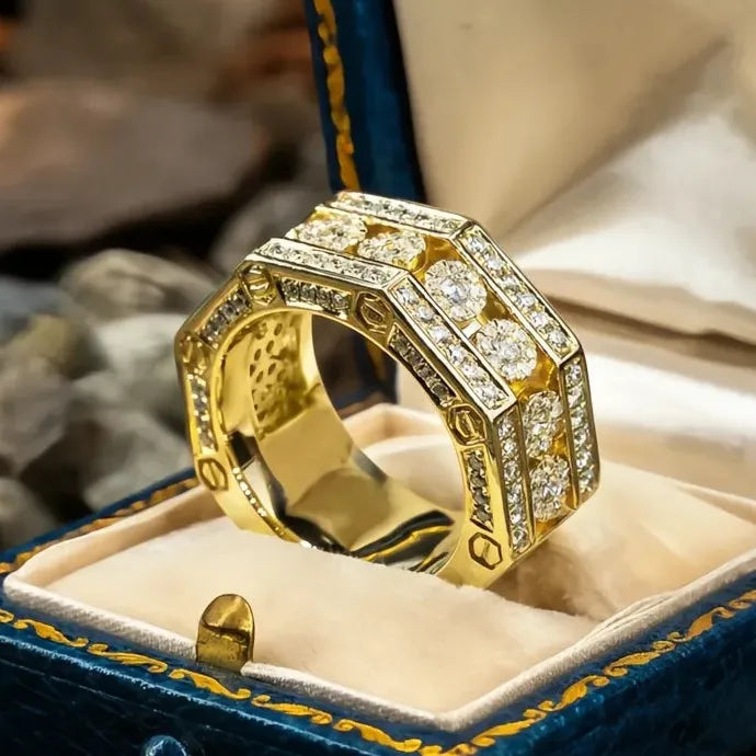 Opulent Gold Color Cubic Zirconia Geometric Engagement Ring for Women