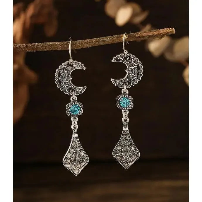 Bohemian Ethnic Blue Acrylic Crystal Water Drop Dangle Earrings for Women