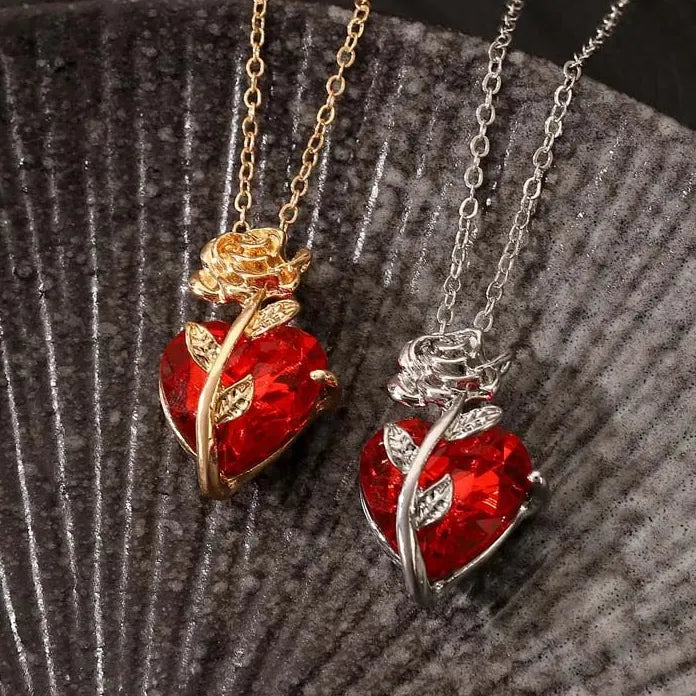Gothic Red Heart Pendant Necklace Punk Love Flower Choker Y2K Jewelry