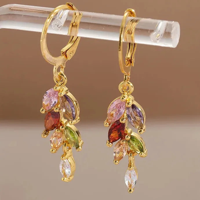 Copper Waterdrop Wheat Spike Tassel Horse Eye Zircon Earrings for Women