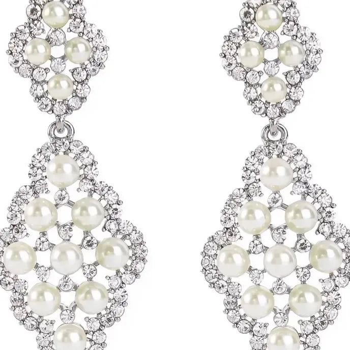 Copper Alloy Geometric Drop Earrings for Women Simulated Pearl Inlaid Shiny CZ Jewelry