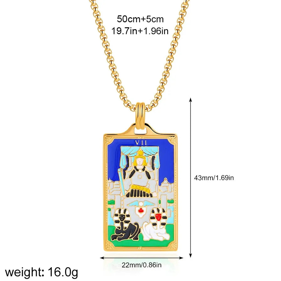 Vintage Gold Plated Stainless Steel Tarot Card Pendant Necklace for Women Punk