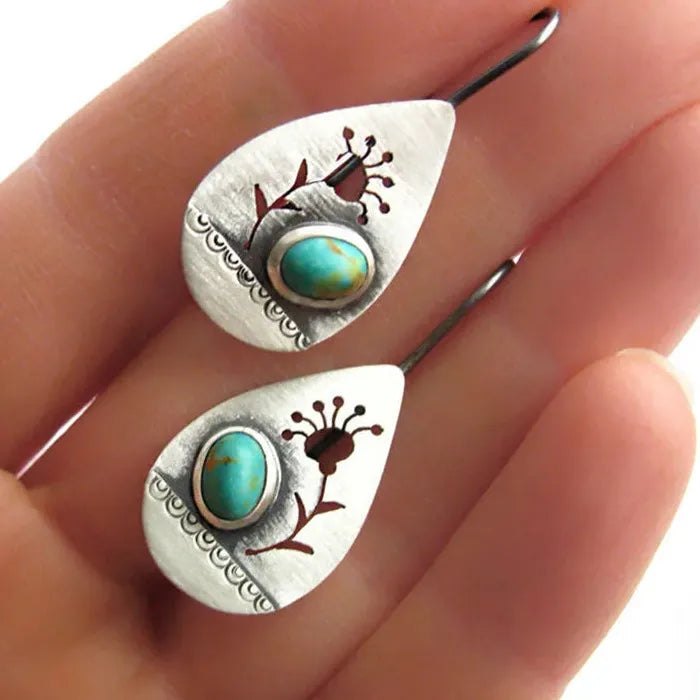 Ethnic Style Retro Women's Earrings with Artificial Gemstone Leaves Party Jewelry
