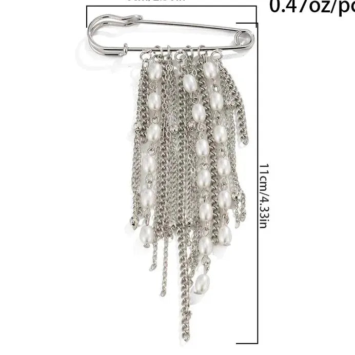 Geometric Punk Imitation Pearl Bead Brooch Zinc Alloy Pendant for Women Men
