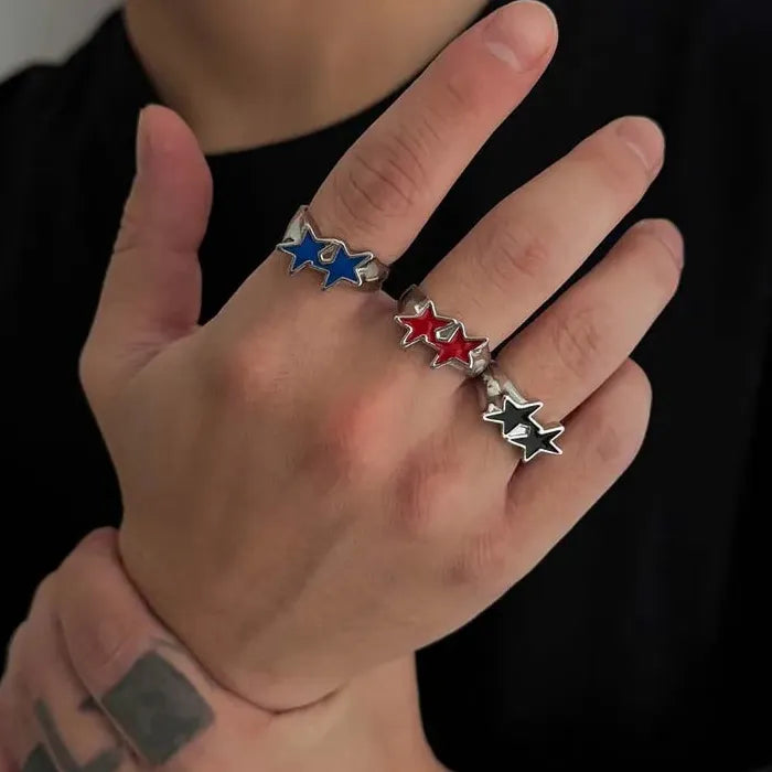 Adjustable Vintage Black Drip Pentagram Star Ring for Men Women Fashion Jewelry