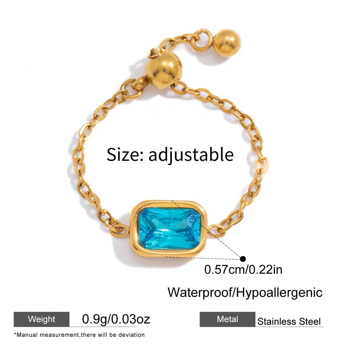 18k Gold Plated Stainless Steel Butterfly CZ Adjustable Geometric Ring for Women