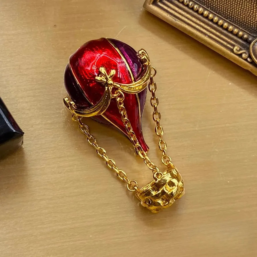Vintage Luxury Red Blue Hot Air Balloon Brooch Pin for Women