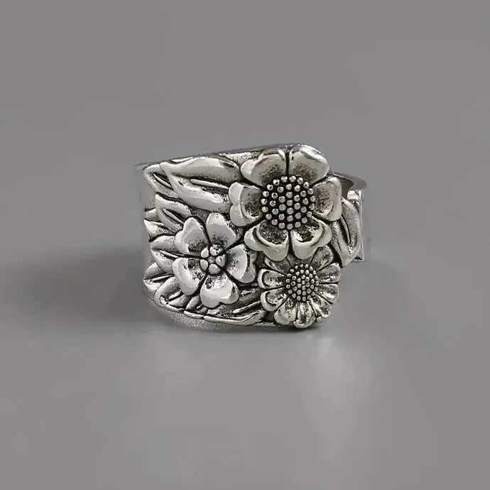 Punk Metal Carved Print Adjustable Silver Ring for Women Men Hip Hop Gift