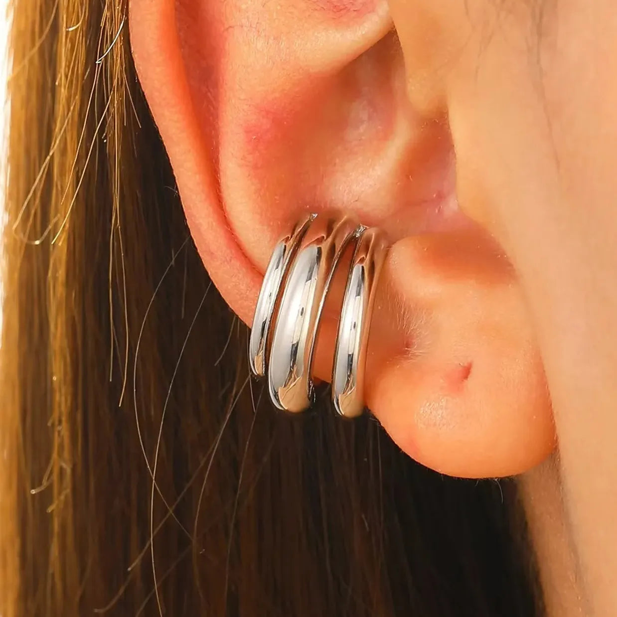 Vintage Asymmetry Round Cartilage Fake Piercing Copper Ear Clips Women Jewelry