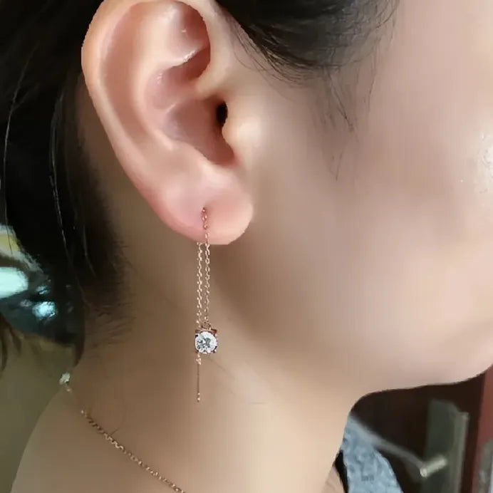 Rose Gold Geometric Drop Earrings with Shiny CZ for Women's Wedding Party