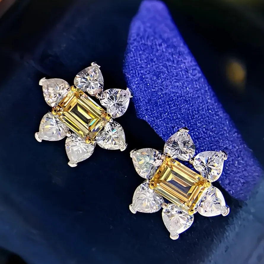 Bright Yellow Flower CZ Geometric Copper Alloy Stud Earrings Wedding Gift