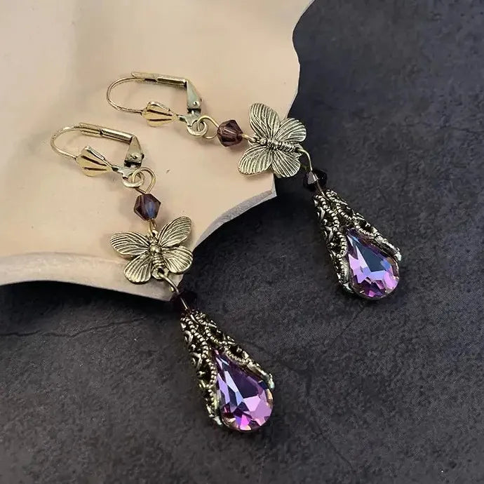 Butterfly Geometric Drop Earrings for Women Gold Blue Stone Zinc Alloy Jewelry