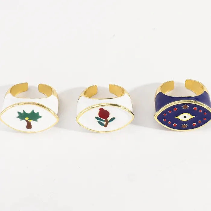 Adjustable Flower Tree Leaf Eye Rings for Women Men Gift 2025 Vintage Jewelry