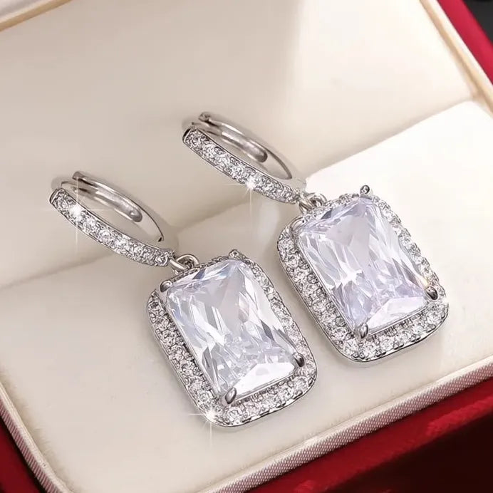 Geometric Cubic Zirconia Drop Earrings Silver Jewelry for Women Party