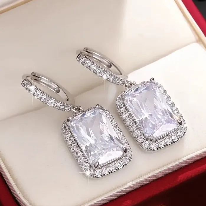 Geometric Cubic Zirconia Drop Earrings Silver Jewelry for Women Party