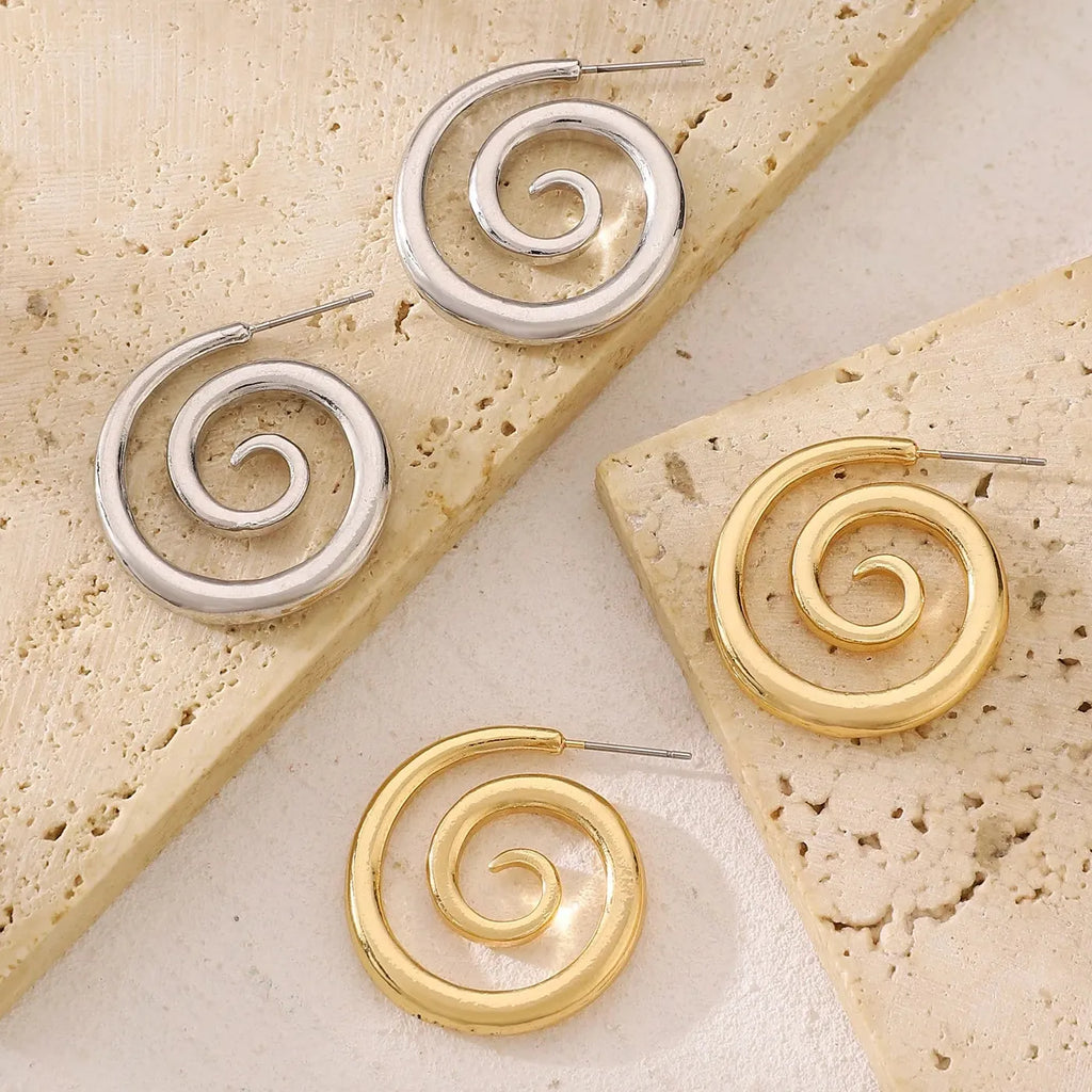 Waterproof Metal Spiral Stud Earrings for Women Stainless Steel Jewelry