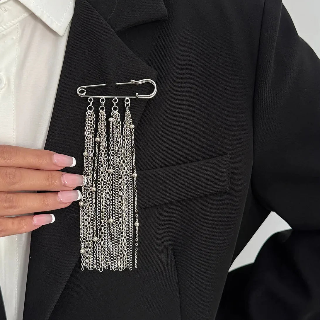 Silver Geometric Tassel Brooch Zinc Alloy Punk Fashion Pin Pendant Jewelry