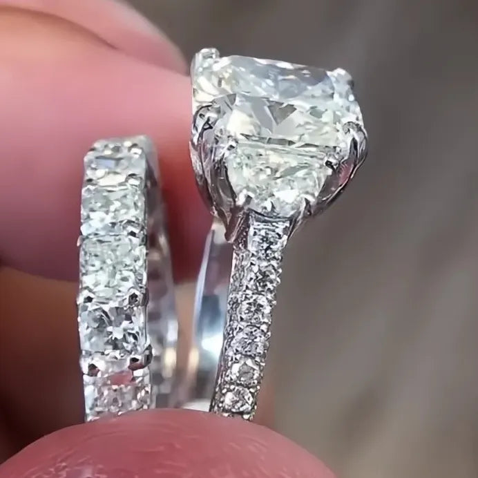 Elegant Silver Color Women Wedding Engagement CZ Bridal Ring Set