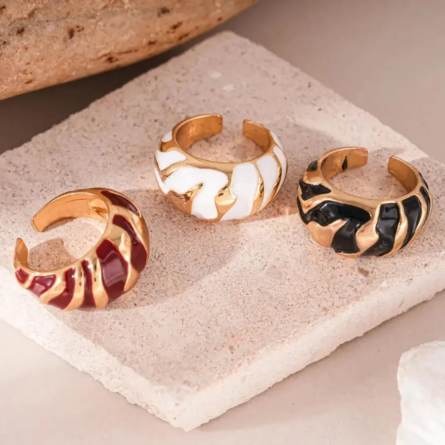 Vintage Gold Geometric Enamel Oil Drip Cocktail Ring for Women Men