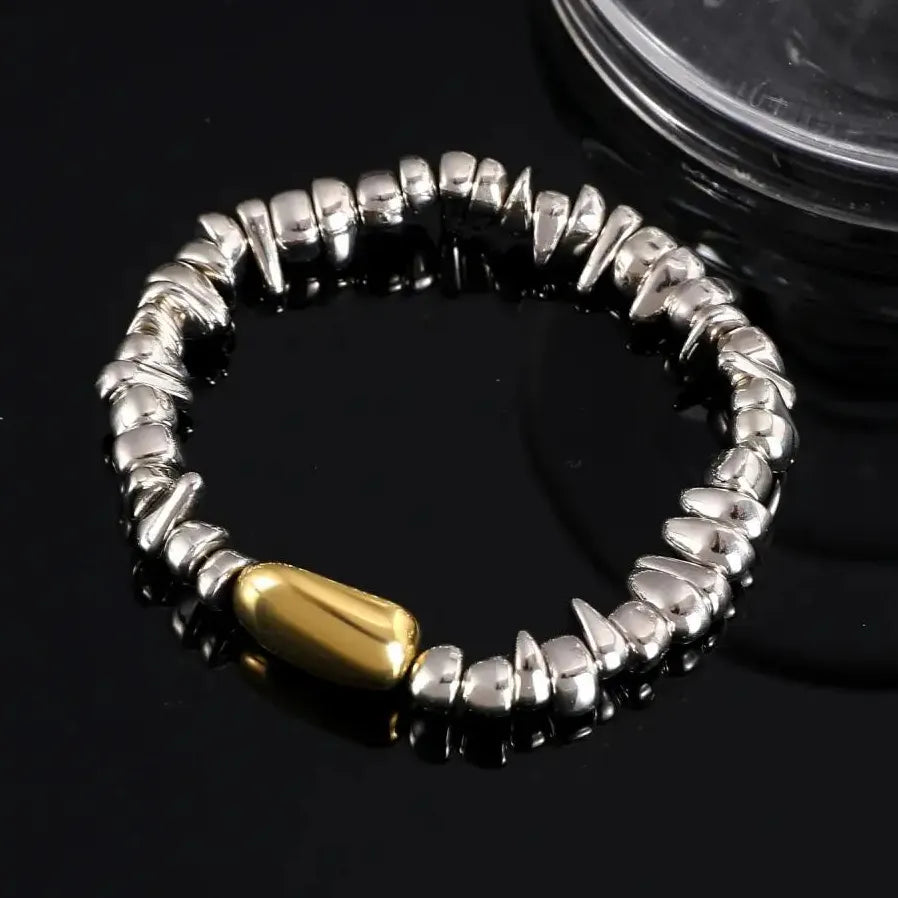 Vintage Heart Shaped Geometric Silver Bead Stretch Bracelet for Women Gift