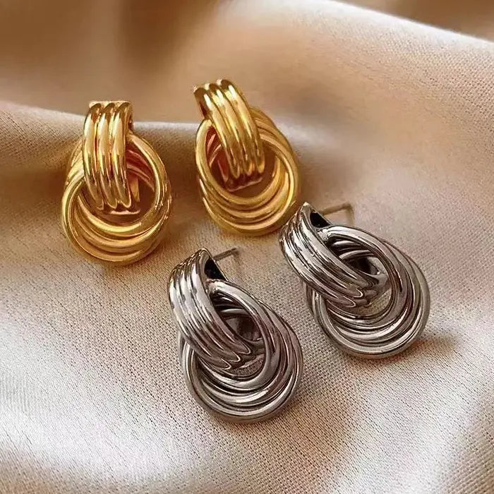 Three Layer Small Circle Knot Stud Earrings Zinc Alloy Gold Punk Jewelry