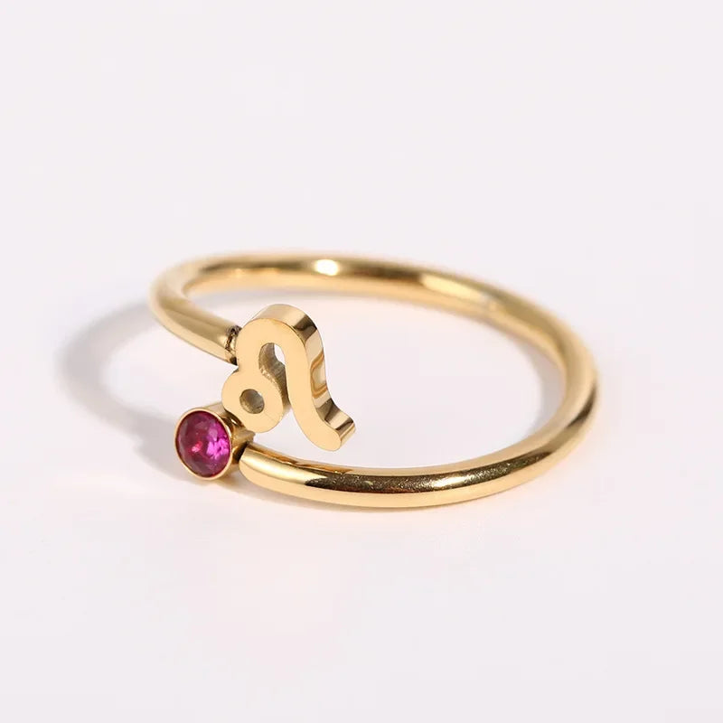 12 Constellation Symbol Adjustable 18K Gold Plated Zircon Knuckle Ring Gift