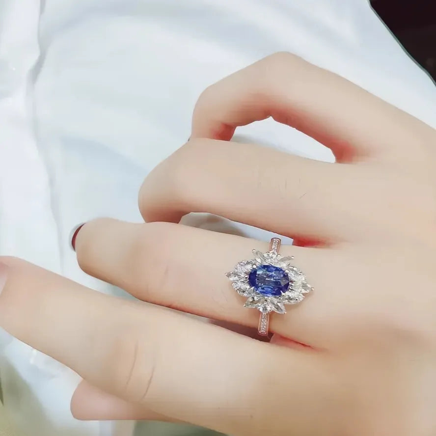 Blue Cubic Zirconia Brass Ring for Women Wedding Anniversary Party Fashion Jewelry Gift