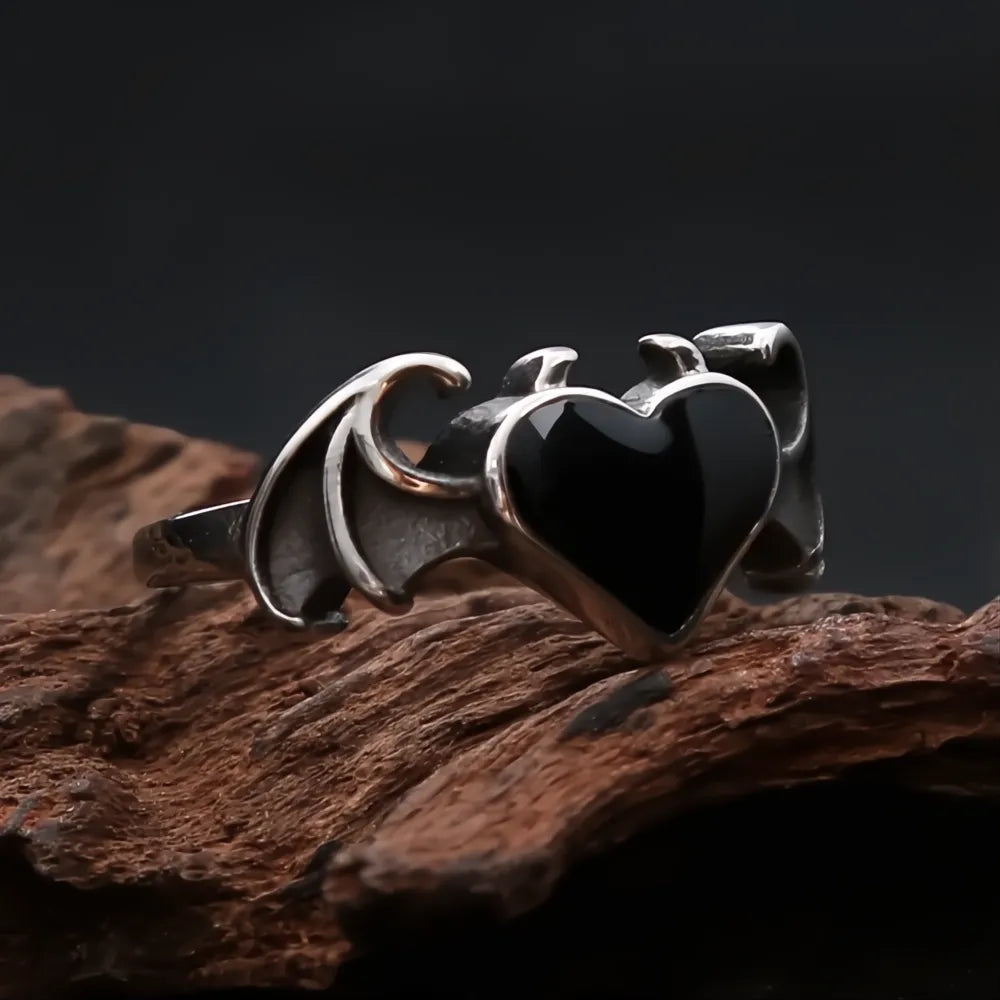 Simple Vintage 316L Stainless Steel Heart Ring Unisex Punk Biker Couple Wedding Jewelry