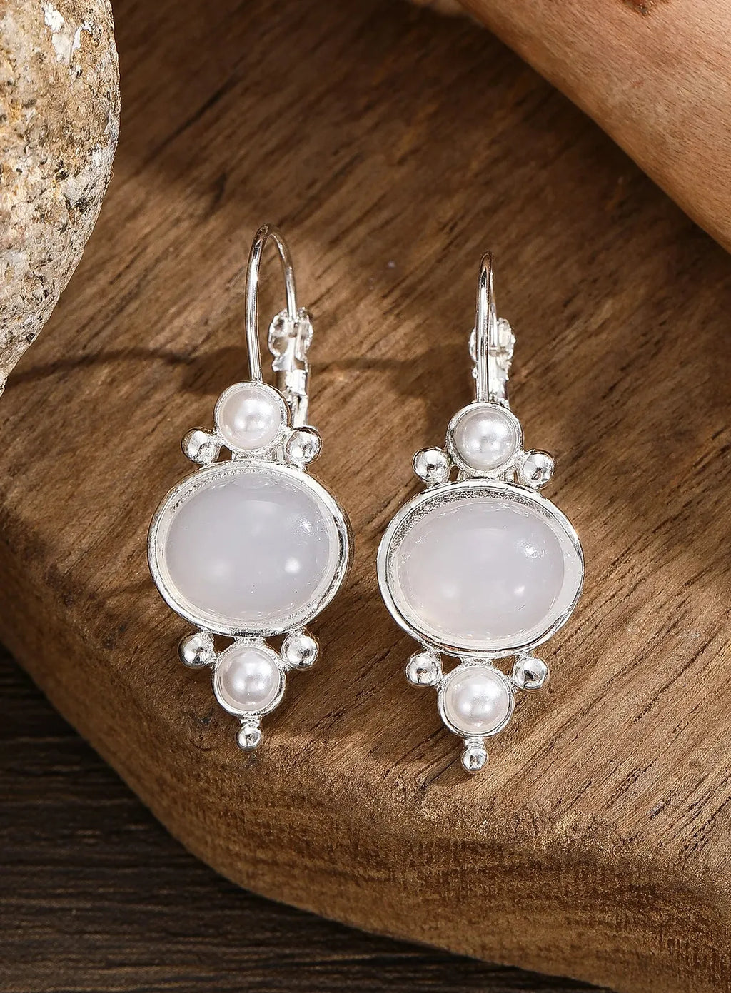 Silver Water Drop Dangle Earrings with Natural Stone for Women Bridal Wedding Gift