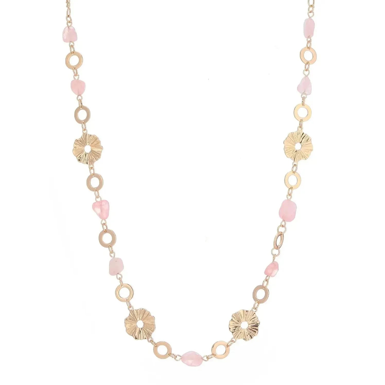 Boho Gold Plated Stainless Steel Long Chain Necklace Featuring Natural Stone Beads