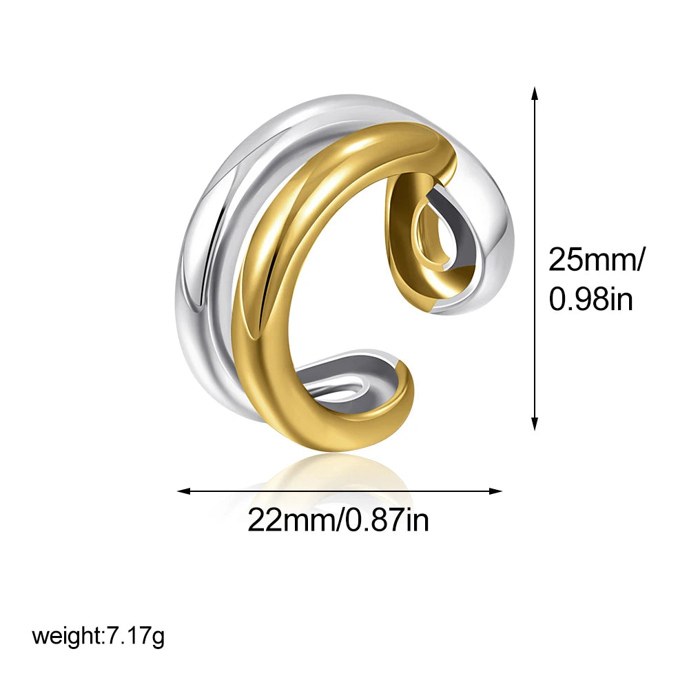 Double Layer Two-tone Knuckle Ring Women 18k Gold Plated Stainless Steel Gothic Jewelry