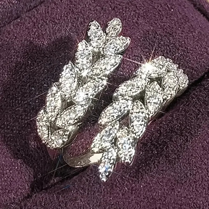 Adjustable Brass Wedding Ring with CZ Leaf Design for Women