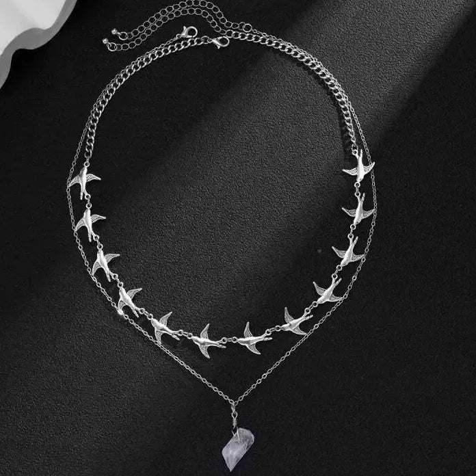 Creative Metal Flying Bird Double Layer Choker Necklace for Men Women Jewelry