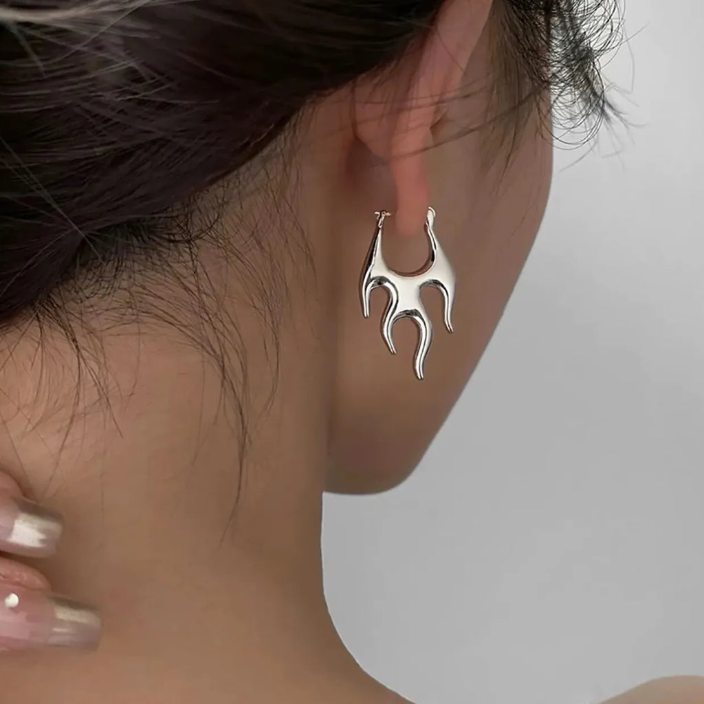Gold Color Geometric Flame Hoop Earrings for Women Punk Fashion Jewelry