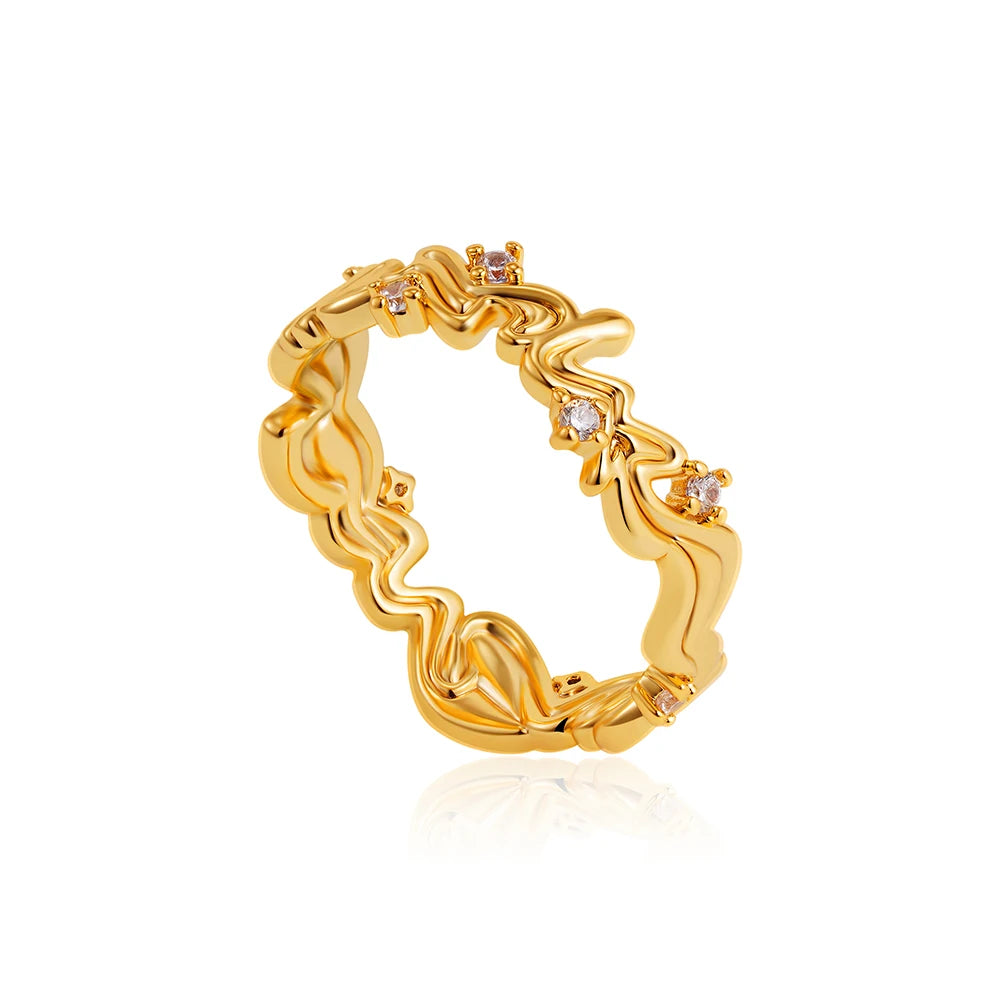 18K Gold Plated Zircon Wedding Ring for Women Stainless Steel Geometric Band