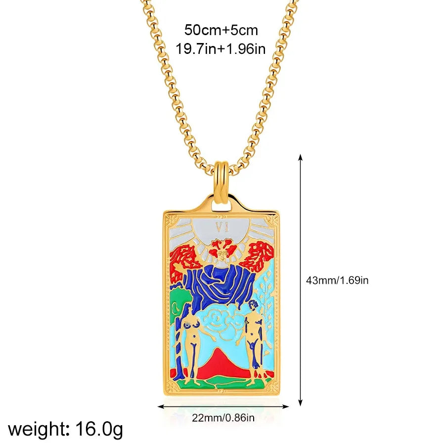 Vintage Gold Plated Stainless Steel Tarot Card Pendant Necklace for Women Punk