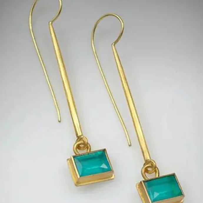 Geometric Square Gold Drop Earrings Women Zinc Alloy Long Hook Jewelry