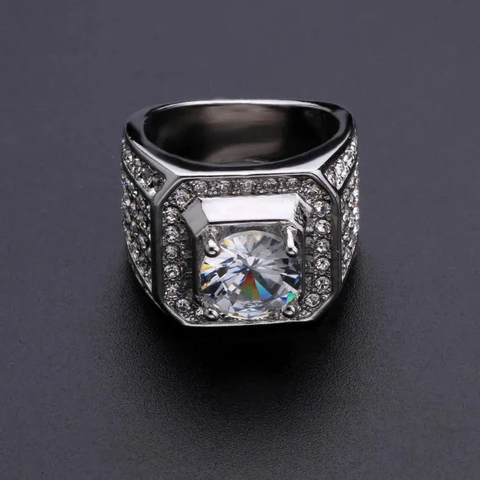 Hip Hop Rock Rings Men Women Luxury Zinc Alloy Rhinestone Zircon Party Wedding