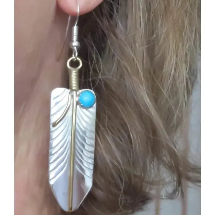 Vintage Ethnic Wing Shaped Earrings for Women Bohemian Multi Gemstone Zinc Alloy