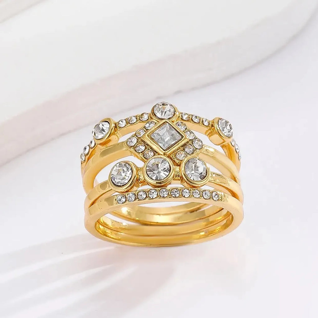 Modern Gold Color Cubic Zirconia Ring for Women Irregular Shape Zinc Alloy Jewelry
