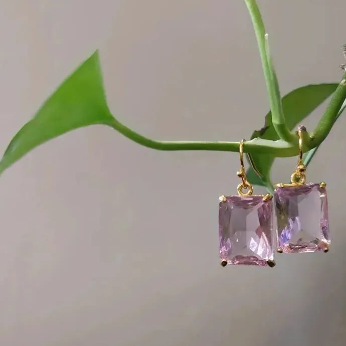 Natural Amethyst Drop Earrings for Women Cubic Zirconia Zinc Alloy Gift