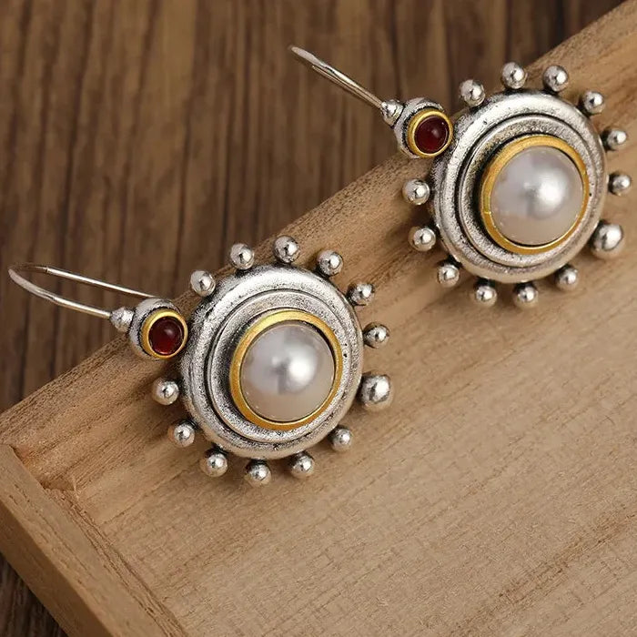 Vintage Bohemian Chic Silver Plated Pearl Drop Earrings for Women Souvenir
