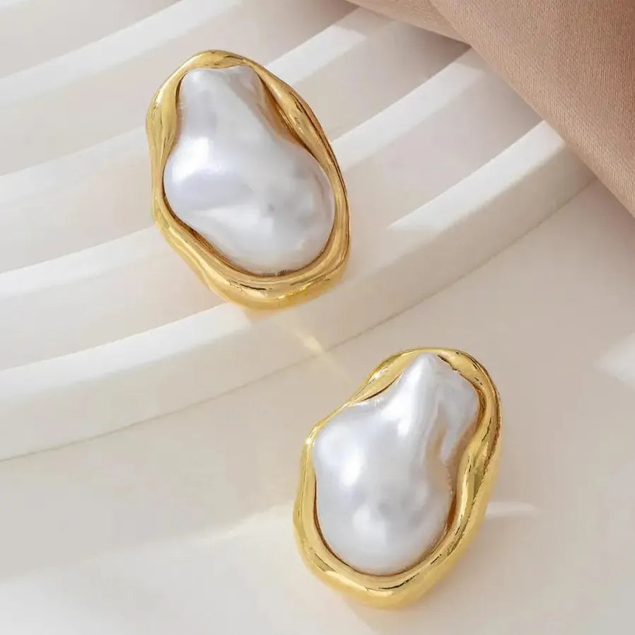 Irregular Baroque Pearl Stud Earrings for Women Vintage Gold Jewelry Gift