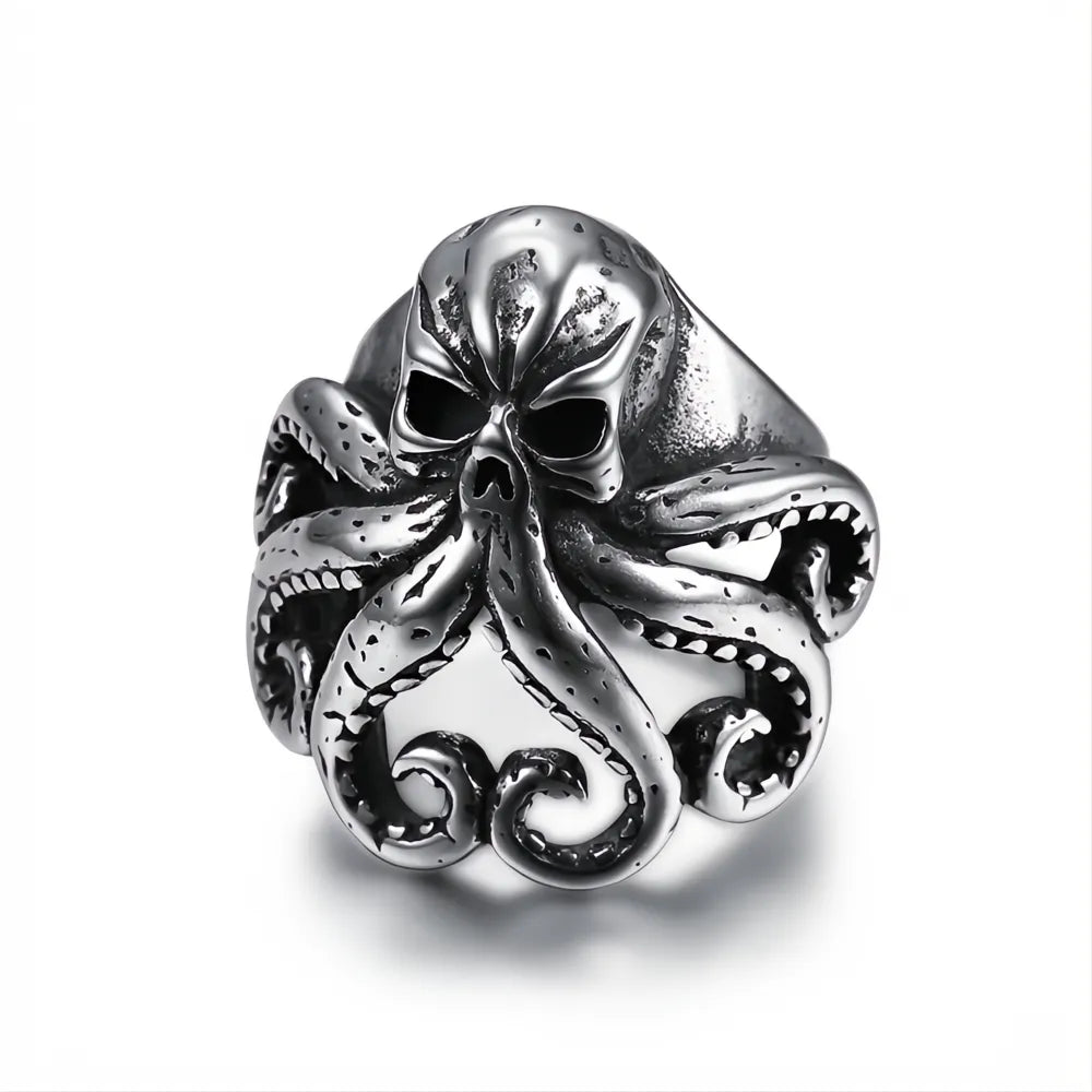 Stainless Steel Skull Octopus Ring | Viking Pirate Gothic Biker Ring for Men