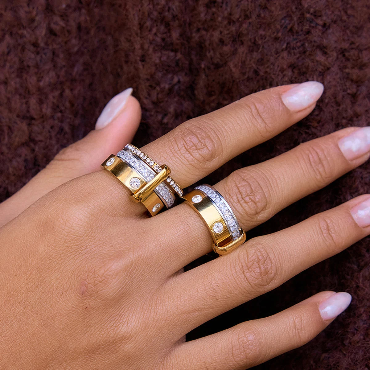 18K Gold Plated Stainless Steel Geometric Stackable Rings for Women Minimalist Jewelry