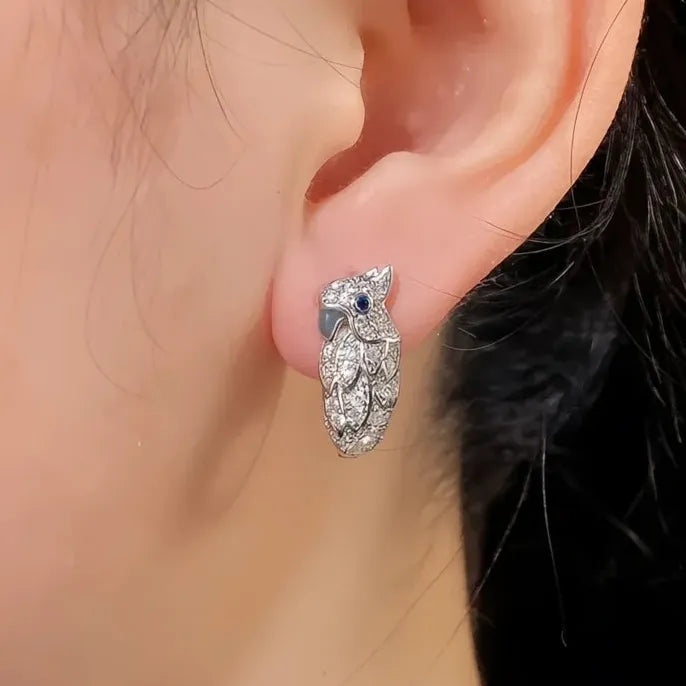 Copper Alloy Owl Hoop Earrings with Cubic Zirconia - Gift for Women