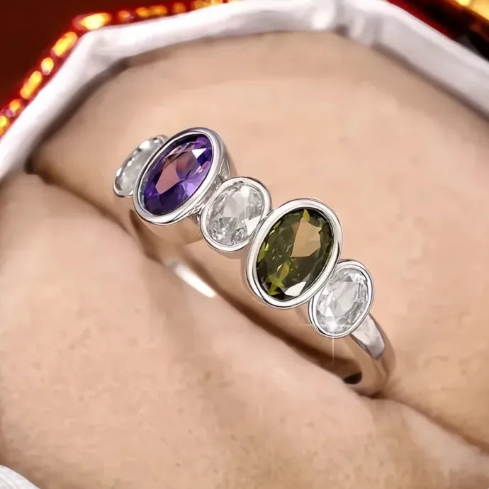 Vintage Geometric Brass CZ Rings for Women Olive Purple White Finger Ring